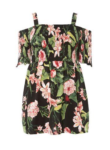 Dorothy Perkins *dp Curve Black Tropical Print Shirred Top