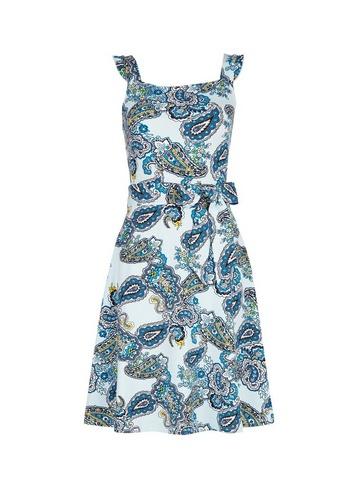Dorothy Perkins Blue Paisley Print Ruffle Fit And Flare Dress
