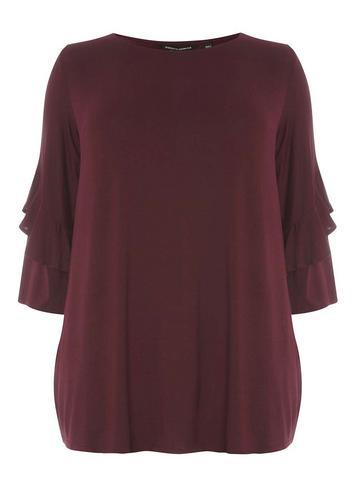 Dorothy Perkins *dp Curve Burgundy Twist Ruffle Sleeve T-shirt