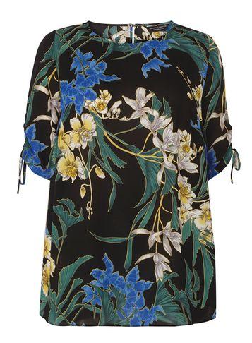 Dorothy Perkins Dp Curve Black Floral Print Gathered Blouse