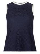 Dorothy Perkins Petite Navy Lace Trim Shell Top