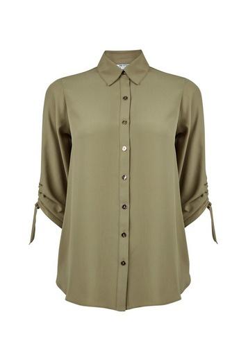 Dorothy Perkins Petite Khaki Shirred Sleeve Shirt