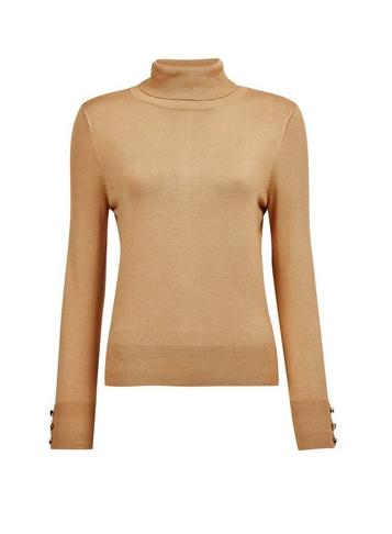 Dorothy Perkins Camel Button Roll Neck Jumper