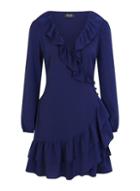 *girls On Film Navy Frill Button Wrap Dress
