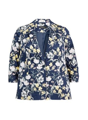 Dorothy Perkins *dp Curve Navy Floral Print Ruched Sleeve Blazer