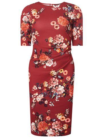 Dorothy Perkins Red Floral Print Ruched Side Bodycon Dress