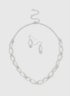 Dorothy Perkins Silver Look Oval Link Necklace And Earrings Set