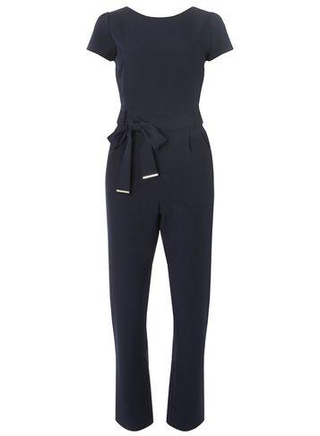 Dorothy Perkins Navy Plain Belted Jumpsuit