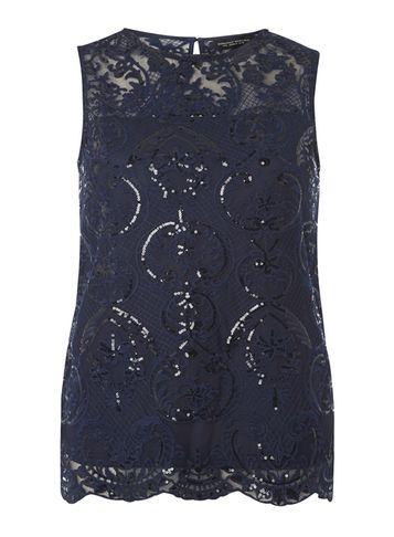 Dorothy Perkins Navy Sequin Lace Top