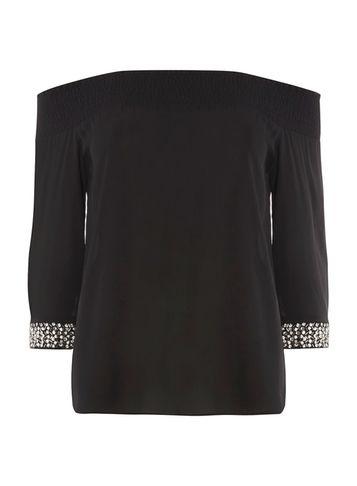 Dorothy Perkins Black Embellished Cuff Bardot Top
