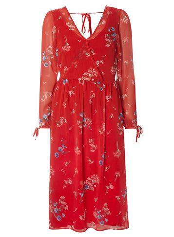 Dorothy Perkins Red Floral Midi Fit And Flare Dress