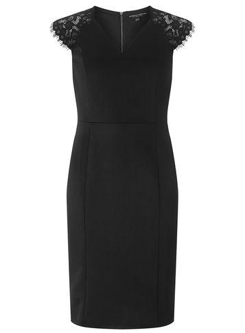 Dorothy Perkins Black Lace Shoulder Scuba Pencil Dress