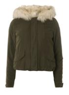 Dorothy Perkins *only Green Faux Fur Short Parka Coat