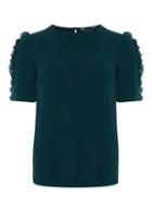 Dorothy Perkins Green Frill Sleeve Woven T-shirt