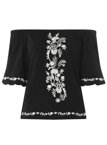 Dorothy Perkins Black Woven Sleeve Bardot Top