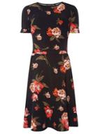 Dorothy Perkins *tall Red And Black Floral Print Skater Dress