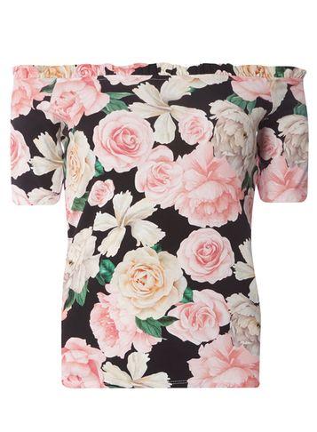 Dorothy Perkins Black Rose Print Ruffle Edge Bardot Top