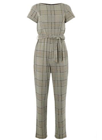 Dorothy Perkins Grey Check Belted Jumpsuit