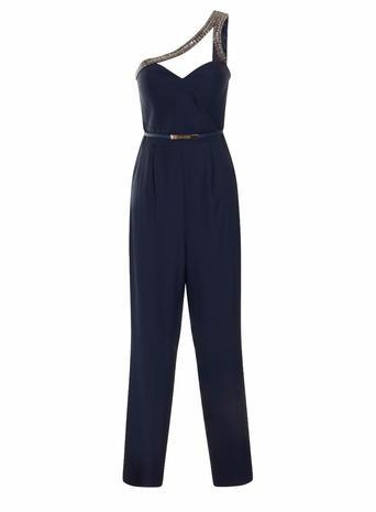 Dorothy Perkins *little Mistress Navy One Shoulder Jumpsuit