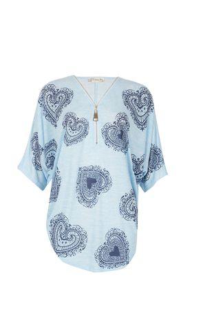 Dorothy Perkins *voulez Vous Blue Heart Zip Neck Top