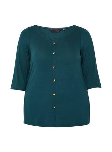 Dorothy Perkins *dp Curve Teal V-neck Button Top