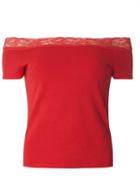 Dorothy Perkins Petite Red Lace Jersey Bardot Top