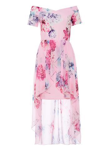 Dorothy Perkins *quiz Pink Floral Dip Hem Skater Dress