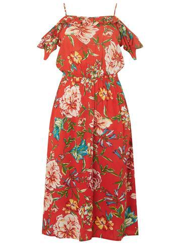 Dorothy Perkins *tall Red Floral Print Cold Shoulder Skater Dress