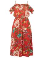 Dorothy Perkins *tall Red Floral Print Cold Shoulder Skater Dress