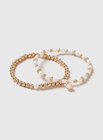 Dorothy Perkins Gold And Pearl Look Stretch Bead Wristwear