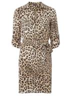 Dorothy Perkins Brown Animal Print Zip Front Shirt Dress
