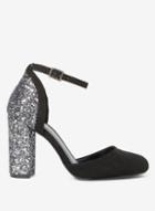 Dorothy Perkins Black And Pewter Golden Block Heel Court Shoes