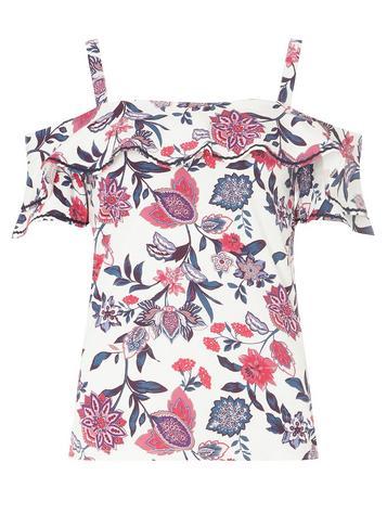 Dorothy Perkins Ivory Floral Print Cold Shoulder Top
