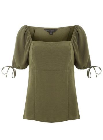 Dorothy Perkins Khaki Square Neck Tie Sleeve Top