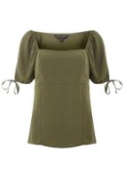 Dorothy Perkins Khaki Square Neck Tie Sleeve Top