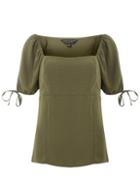 Dorothy Perkins Khaki Square Neck Tie Sleeve Top