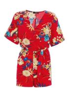 Dorothy Perkins *quiz Red Oriental Floral Playsuit