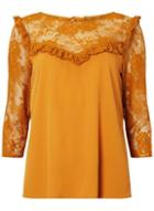Dorothy Perkins Ochre Lace Mix Tie Back Top