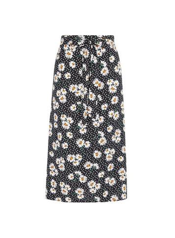Dorothy Perkins Black Daisy Spot Print Tie Midi Skirt