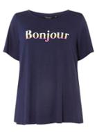 Dorothy Perkins *dp Curve Navy Ombre 'bonjour' Motif T-shirt
