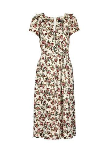 Dorothy Perkins Ivory Floral Print Ruffle Wrap Midi Dress
