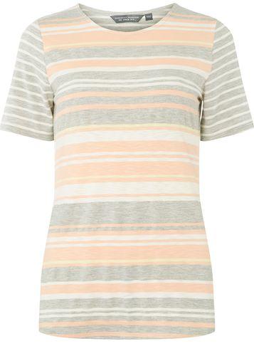 Dorothy Perkins *tall Apricot And Grey Striped Curve Hem T-shirt