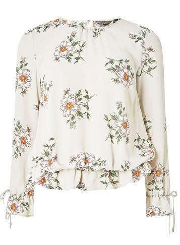 Dorothy Perkins Grey Floral Print Gathered Hem Blouse