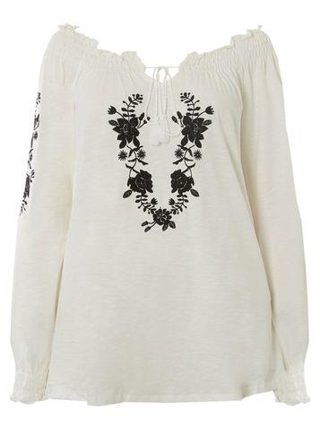 Dorothy Perkins Dp Curve Ivory Embroidered Gypsy Top