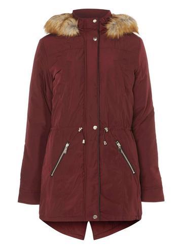 Dorothy Perkins *tall Burgundy Faux Fur Hooded Parka