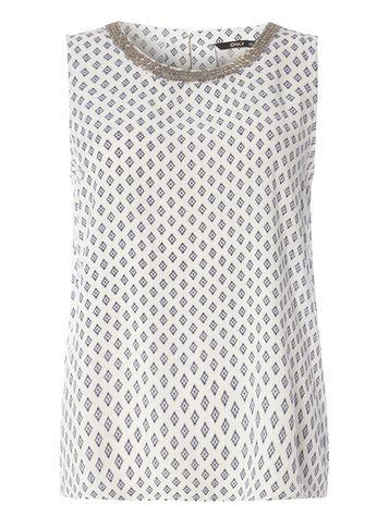 Dorothy Perkins *only Grey Embellished Neck Printed Top