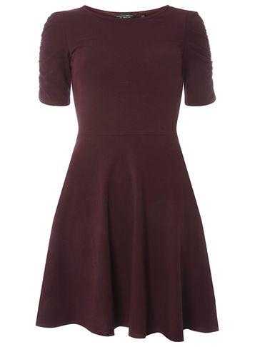 Dorothy Perkins Plum Ruched Sleeve Skater Dress