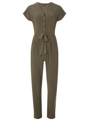 Dorothy Perkins Khaki Button Through Interlock Twist Yarn Jumpsuit