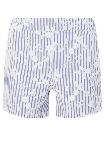 Dorothy Perkins Blue Floral Embroidered Striped Cotton Shorts