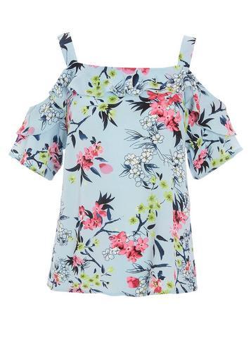 Dorothy Perkins *quiz Blue Floral Print Cold Shoulder Top
